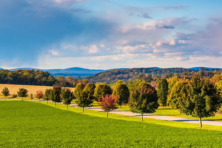 Pennsylvania - Fall Farm Fields and Country Road in Rural Cambria County Pennsylvania